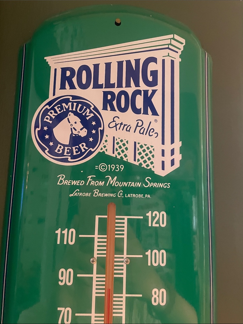 Rolling Rock Green Metal Thermometer Sign - Picture 2 of 5